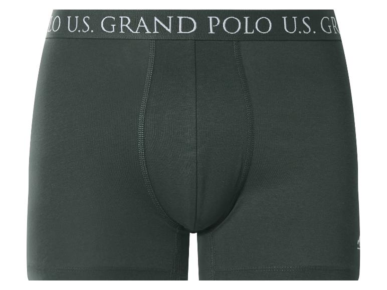 Donkergroene boxershorts met witte tekst 'GRAND POLO U.S. GR' op de tailleband.