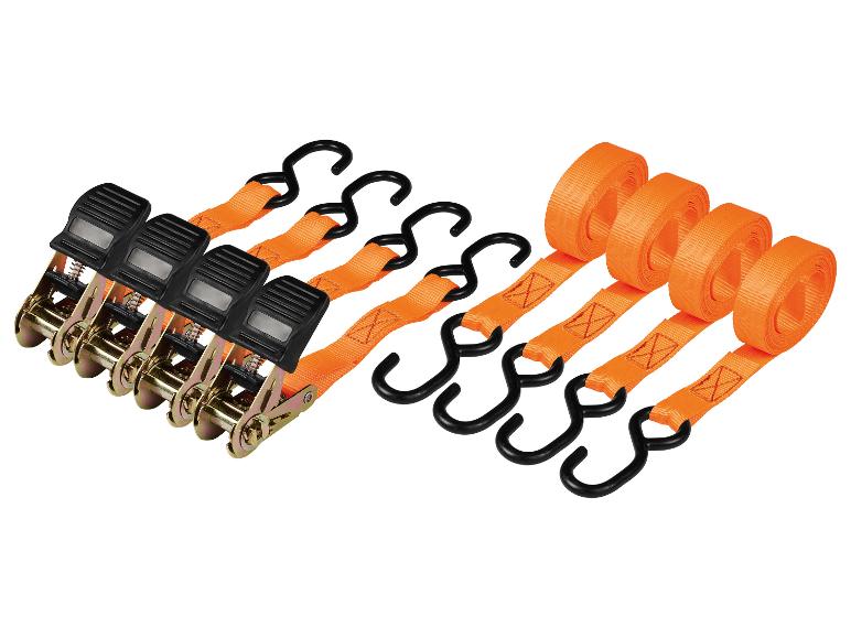 Set oranje spanbanden met ratel en S-haken