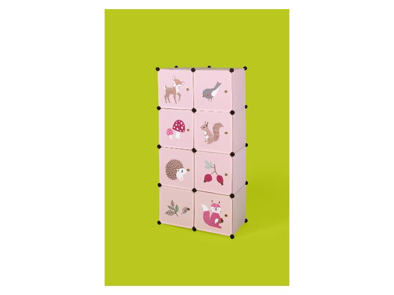 Roze modulaire opbergkast met bosdier- en natuurillustraties