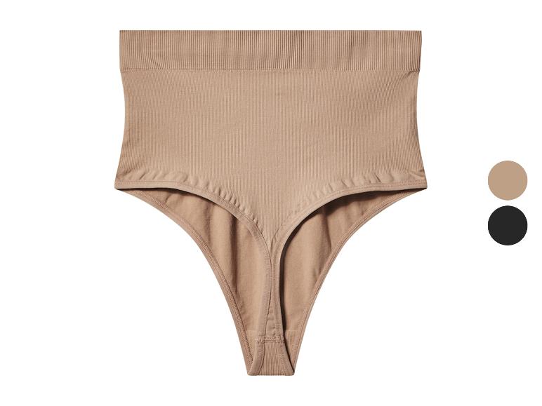 Beige naadloze high-waist string met geribbelde details.