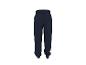 Donkerblauwe joggingbroek met elastische tailleband en boorden bij de enkels.