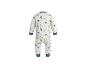 Witte baby romper met kleurrijke muizenhoofd- en stippenpatronen.