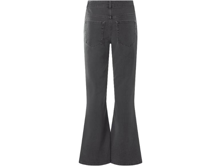 Donkergrijze flared jeans voor dames, achterkant.