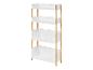 Witte boekenplank met vier niveaus en bamboe frame