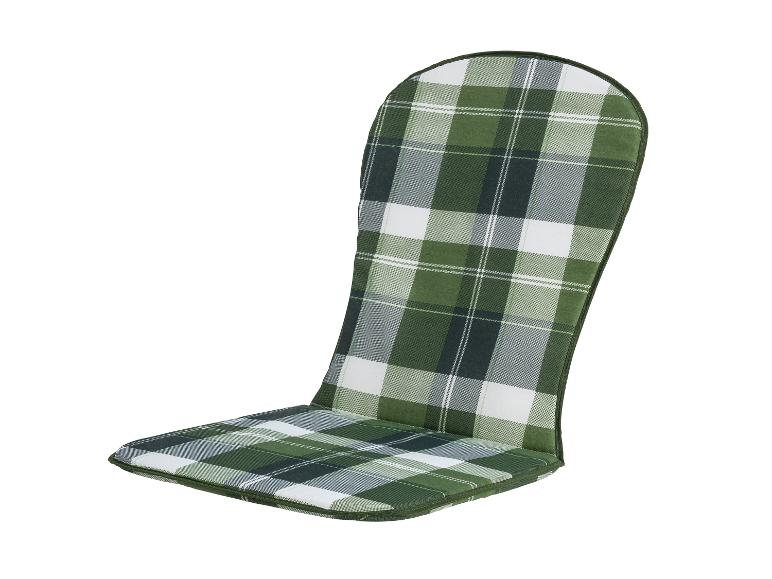 Groen en wit geruit stoelkussen met hoge rugleuning.