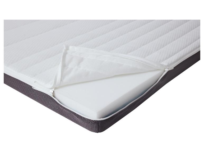 Wit matras met open rits die de schuimvulling onthult.
