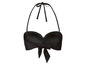 Een zwarte bikini top met een strik.