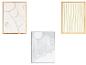 Drie witte abstracte kunstwerken in houten lijsten