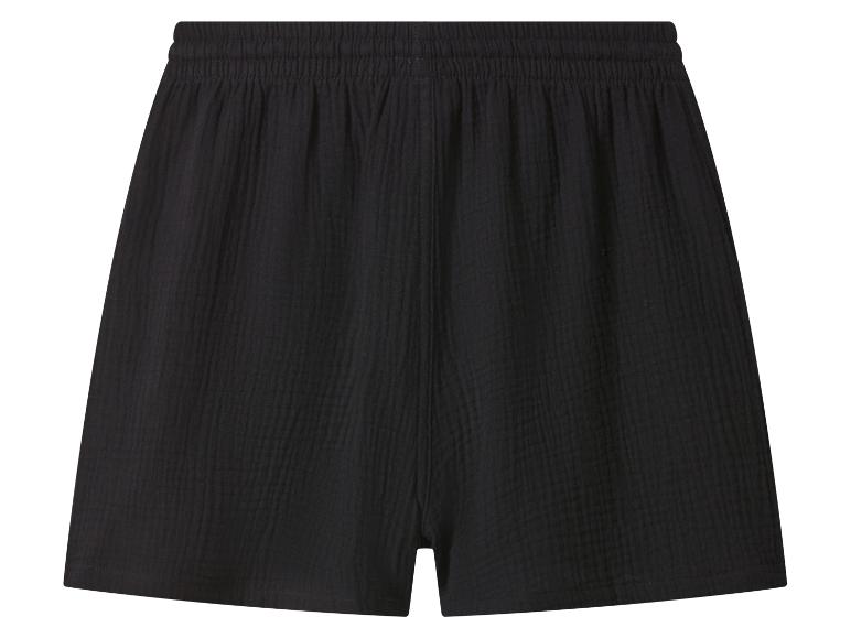 Zwarte shorts van kreukelstof met elastische tailleband