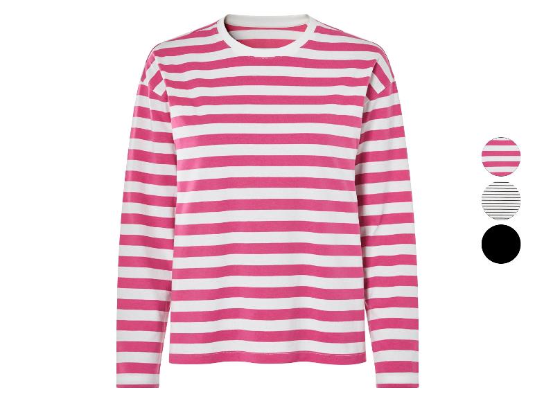 Roze gestreepte longsleeve met witte strepen.
