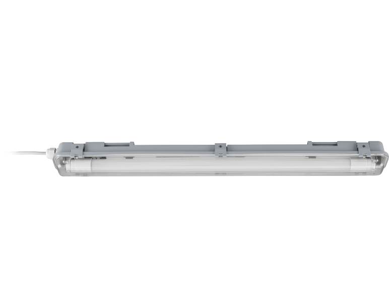 Langwerpige, grijze en transparante LED-lamp met snoer