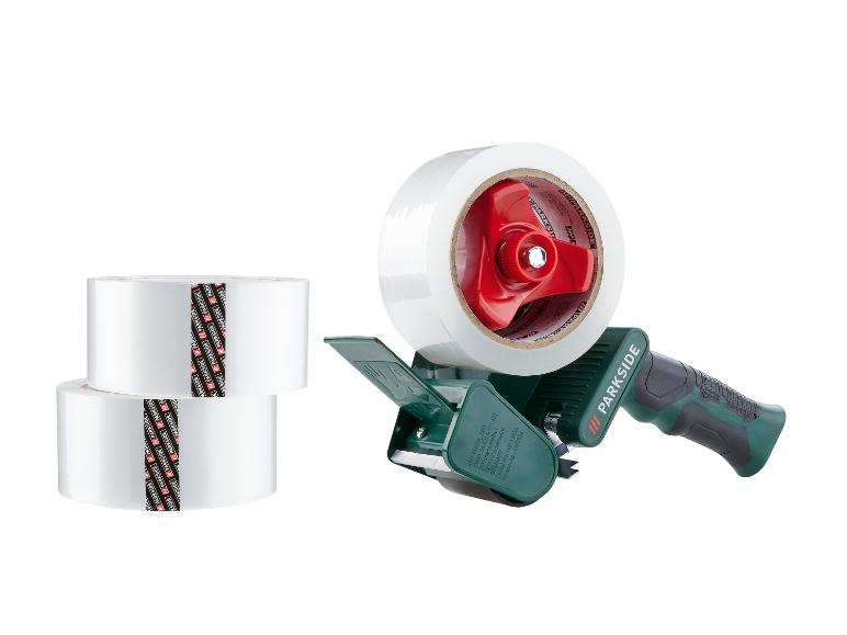 Twee rollen tape en een Parkside tape-dispenser.