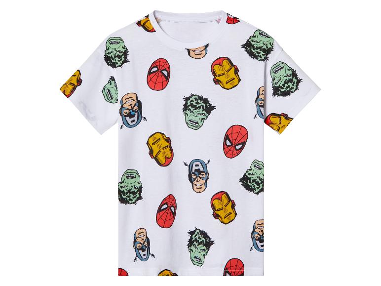 Wit T-shirt met Marvel prints: Hulk, Spider-Man, Iron Man en Captain America.