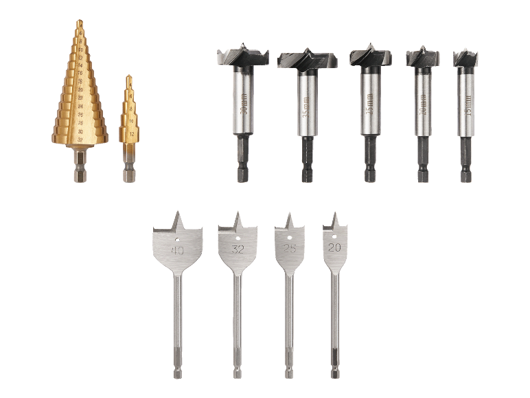 Set boorbits van verschillende maten en typen voor hout en metaal.
