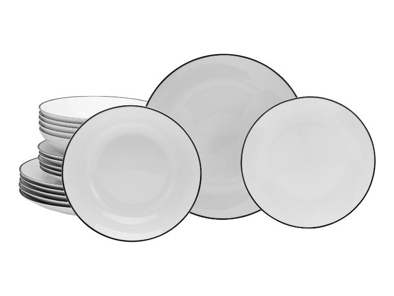 Set witte borden met zwarte randen, gestapeld en gerangschikt