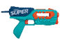 Super Soaker waterpistool in blauw en turquoise.