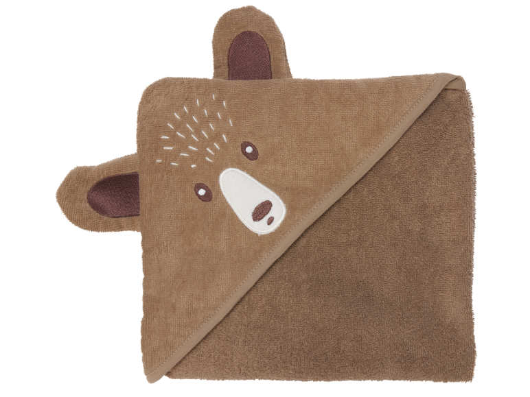 Bruine babyhanddoek met capuchon en geborduurde beer