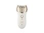 Witte epilator met een champagnekleurige kop en bedieningsknoppen.