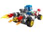 LEGO Super Mario Toad raceauto met vlammen en Toad-figuur.