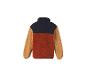 Heren fleece trui in kleurblokken: donkerblauw, oranje en beige