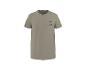 Kaki T-shirt met de tekst 'MEET ME AT THE BEACH' op de linkerschouder.