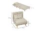 Beige opvouwbare fauteuil met kussen, om te bouwen tot bed, met afmetingen.
