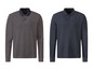Twee lange mouwen poloshirts in grijs en donkerblauw.