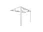 Witte aluminium pergola met transparant dak, vooraanzicht.