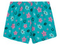 Turquoise shorts met bloemenprint en hoefijzers.