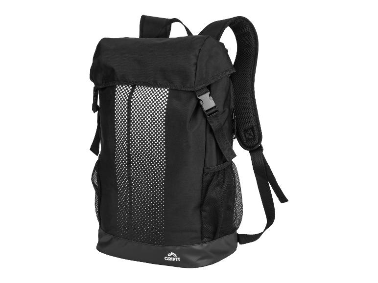 Zwarte Crivit rugzak met witte details.