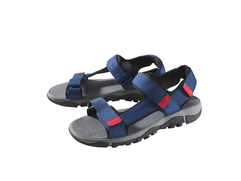 Blauw en grijze sandalen voor wandelingen.