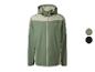 Groen en beige softshelljack voor heren met capuchon en rits.