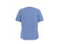 Achteraanzicht van een blauw T-shirt met korte mouwen.