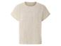 Beige t-shirt met korte mouwen, minimalistische stijl.