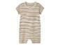 Beige en bruine gestreepte baby romper.