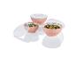 Set roze kommen met deksels, perfect voor het bewaren van salades en andere gerechten.