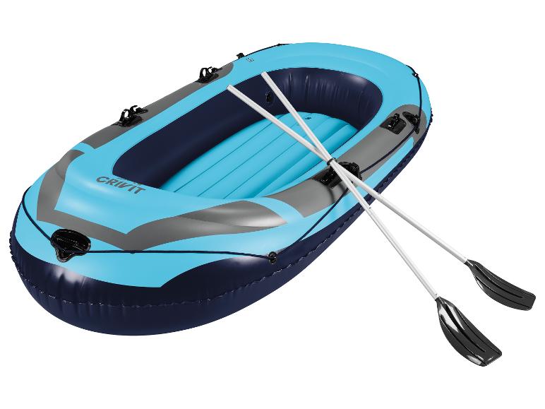 Crivit opblaasboot, blauw en grijs met peddels.