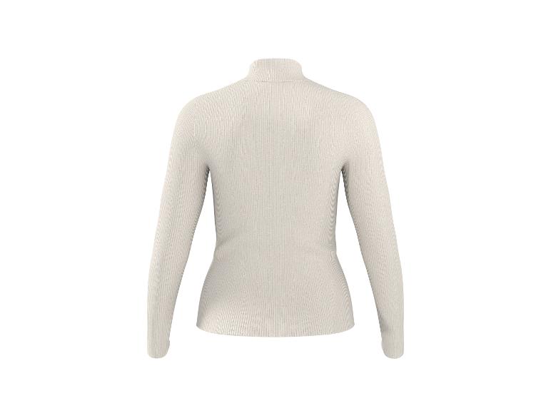 Lichtbeige geribbelde coltrui voor dames, achteraanzicht.