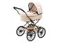 Beige poppenwagen met zwart frame en wielen