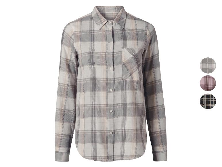 Vrouwelijk grijs en beige geruit overhemd.
