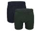 Twee paar MOXX herenboxershorts, één donkerblauw en één donkergroen.