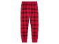 Rode pyjamabroek met zwart ruitpatroon.