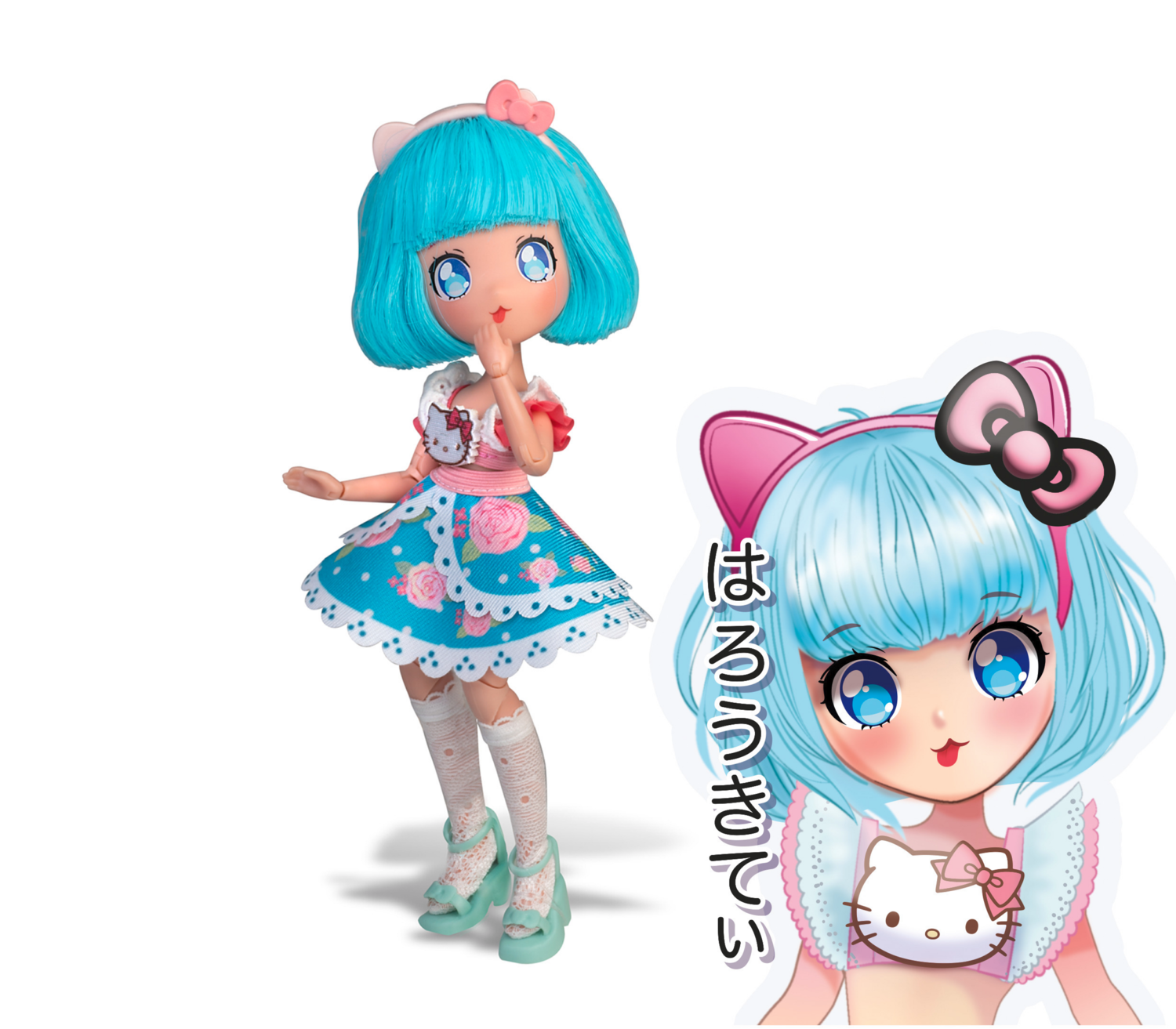 HELLO KITTY Manga pop, 19 cm (Pretty Pink - blauw haar)