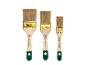 Drie verfkwasten van verschillende formaten (60mm, 50mm, 30mm) met houten handvatten en goudkleurige bussen, van het merk PARKSIDE.
