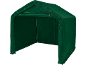Groene opbergtent met open voorkant voor buitengebruik.