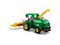 Een groene LEGO John Deere 9700 trekker met een maaier.