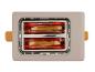 Beige broodrooster met twee sneetjes brood erin, de toast wordt geroosterd.