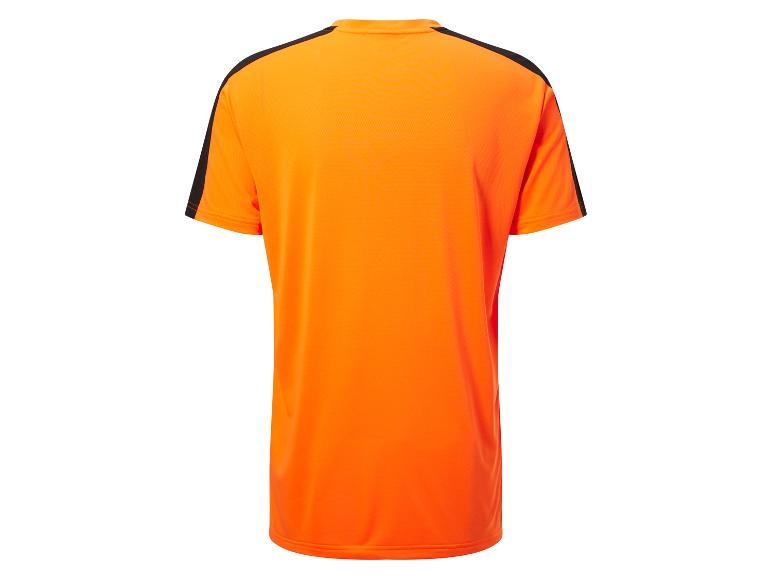 Oranje T-shirt met korte mouwen en zwarte accenten.