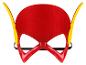 Rood superheldenmasker met gele vleugels en een zwart elastiek.