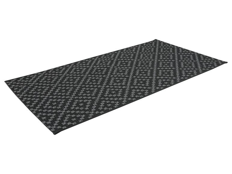 Zwart loperkleed met een grijs geometrisch patroon.